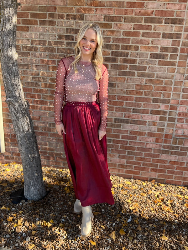 WINE SATIN MAXI SKIRT