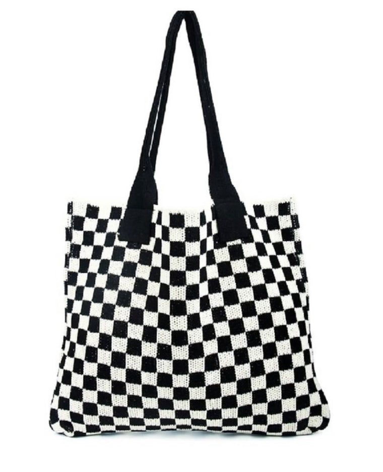 CHECKERED KNIT BAG- 3 COLORS