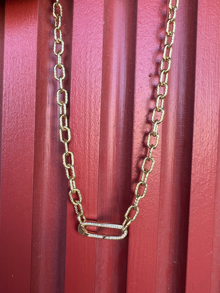 CZ LONG CARABINER CHARM NECKLACE