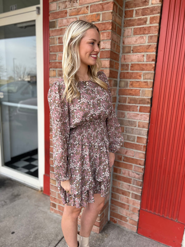 MIXED MAUVE FLORAL DRESS