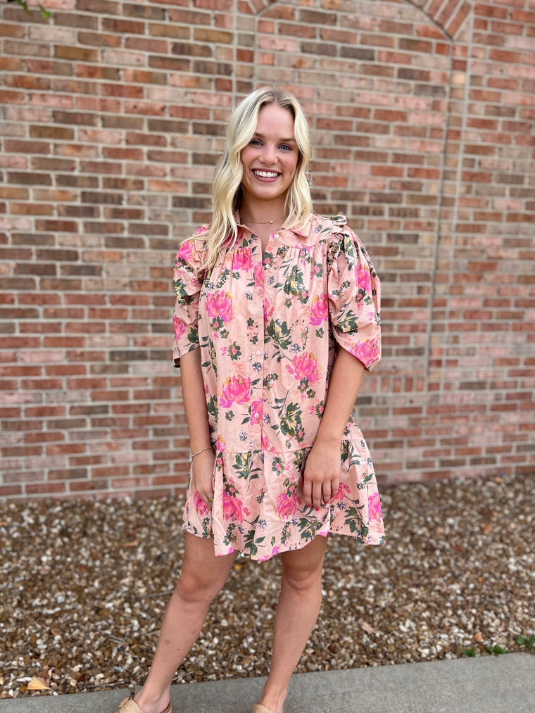 MY LADY PEACH FLORAL DRESS