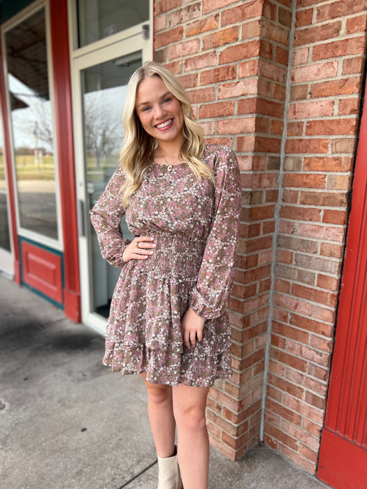 MIXED MAUVE FLORAL DRESS