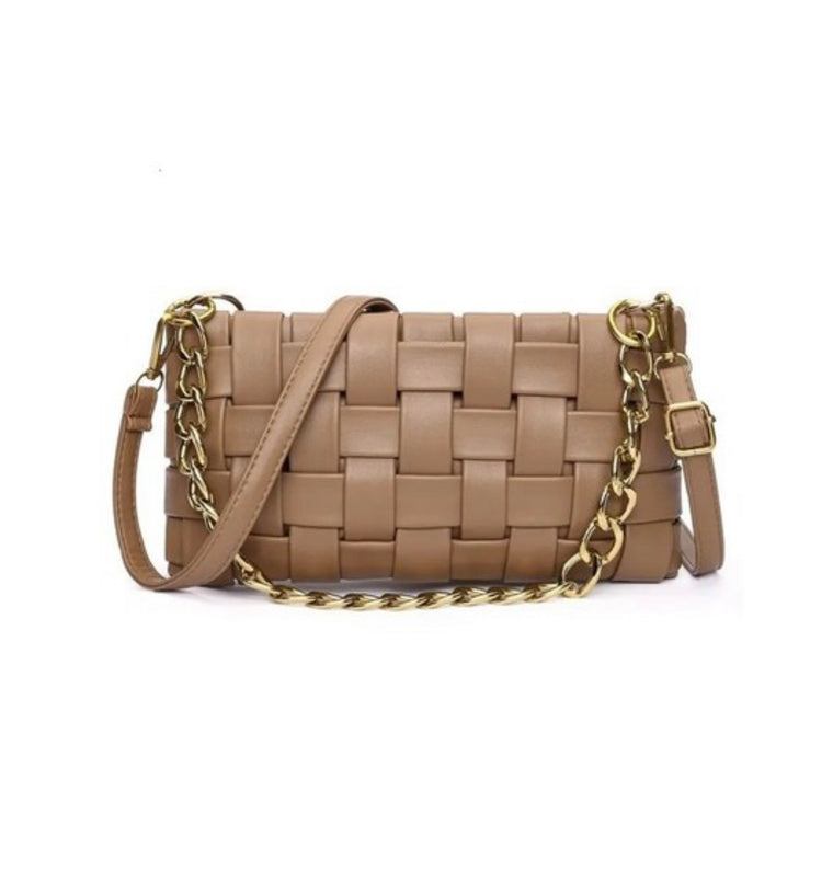 VEGAN LEATHER WOVEN SHOULDER BAG- 2 COLORS