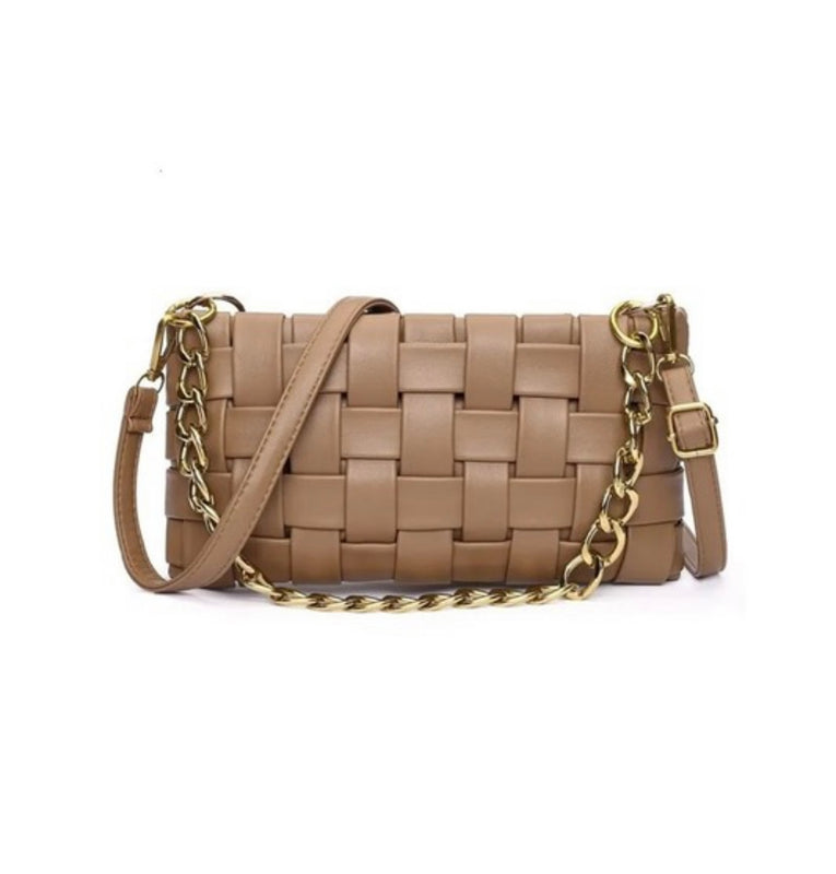 VEGAN LEATHER WOVEN SHOULDER BAG- 2 COLORS