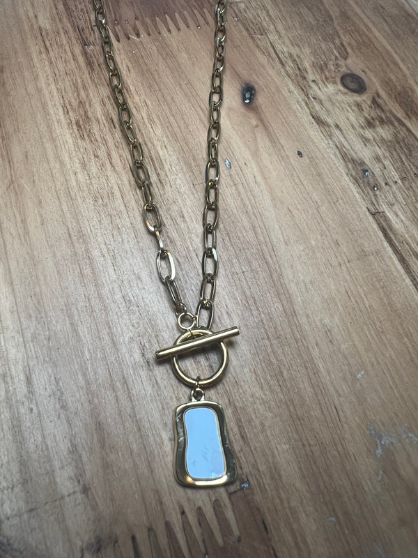 OPAL RECTANGLE CHARM CHAIN NECKLACE