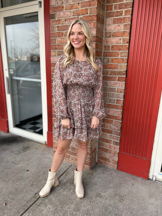 MIXED MAUVE FLORAL DRESS