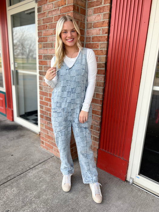 VINTAGE WASH CHECKERED OVERALLS