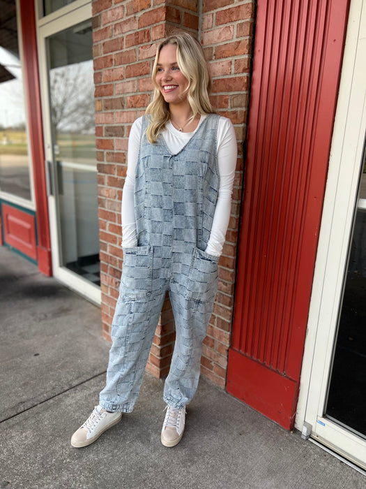 VINTAGE WASH CHECKERED OVERALLS