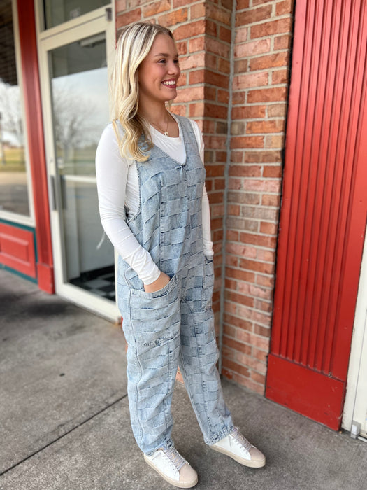 VINTAGE WASH CHECKERED OVERALLS