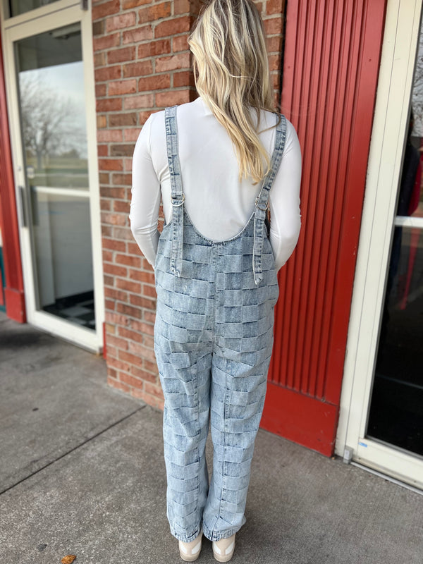 VINTAGE WASH CHECKERED OVERALLS