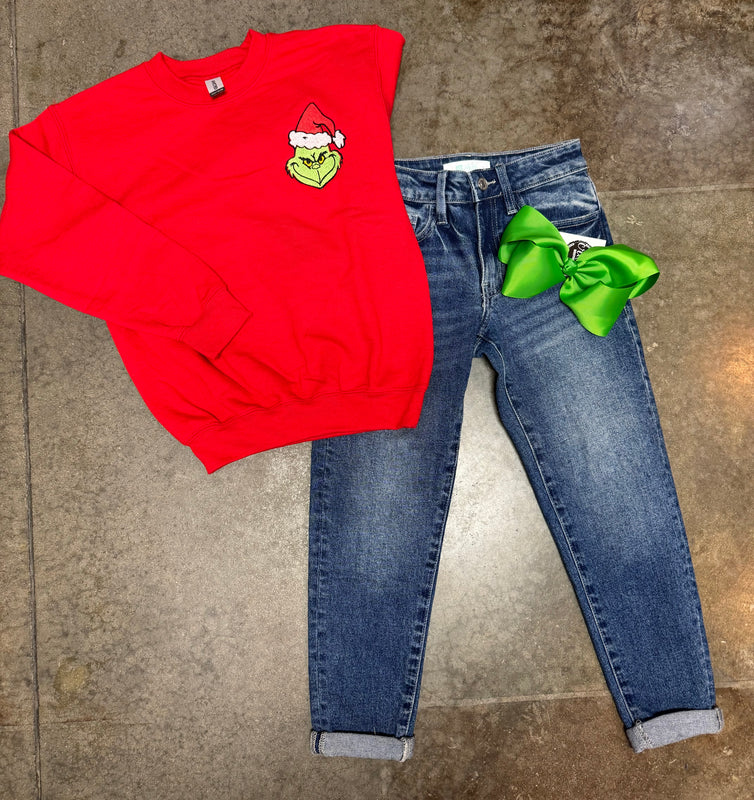 GRINCH FACE EMBROIDERED SWEATSHIRT