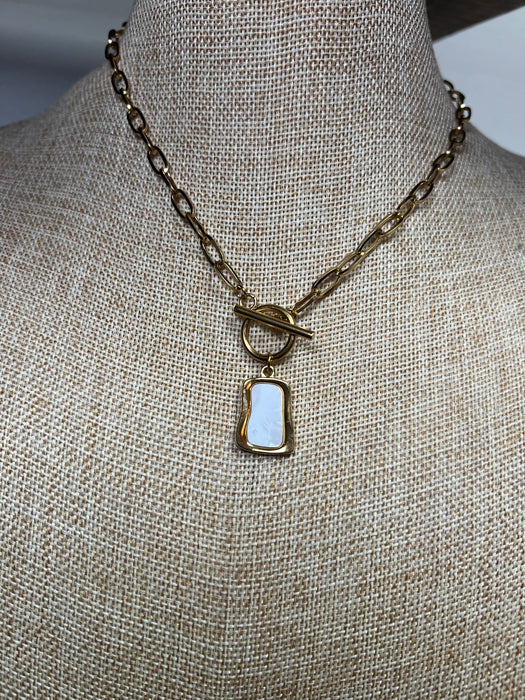 OPAL RECTANGLE CHARM CHAIN NECKLACE