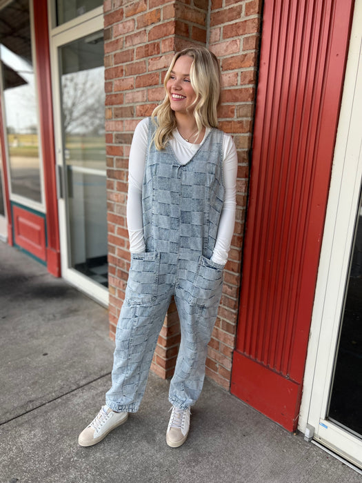 VINTAGE WASH CHECKERED OVERALLS