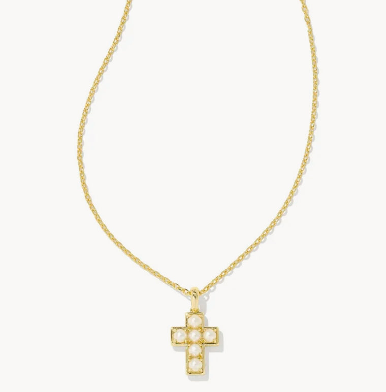 KENDRA SCOTT: PEARL CROSS PENDANT NECKLACE