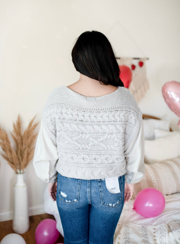 CABLE KNIT CONTRAST SWEATER